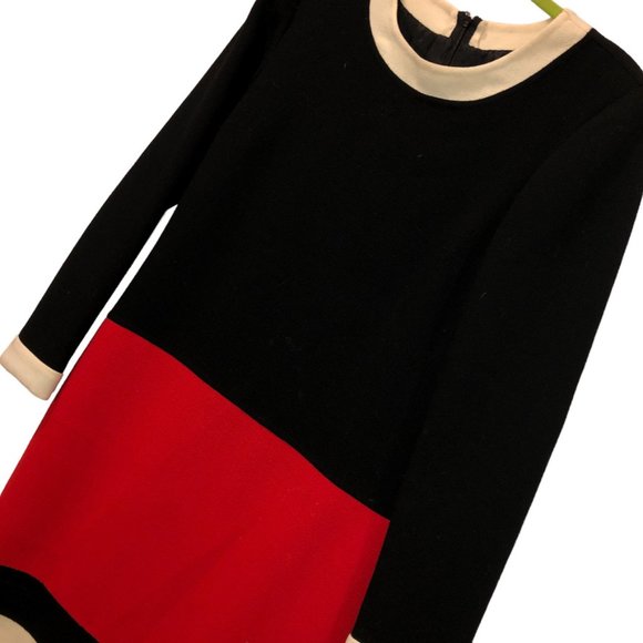 Vintage Designer Red White black wool shift dress FABULOUS S RARE FALL sweater - Picture 1 of 5